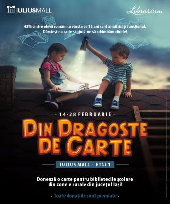 „Din dragoste de carte”. Vino la Iulius Mall şi donează o carte pentru dotarea bibliotecilor şcolare din mediul rural!